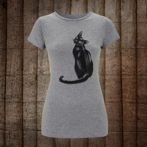 Women's Black Cat Slim-Fit T-Shirt
