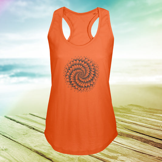 Ladies Racer Back Vest with Succulent Spiral Art