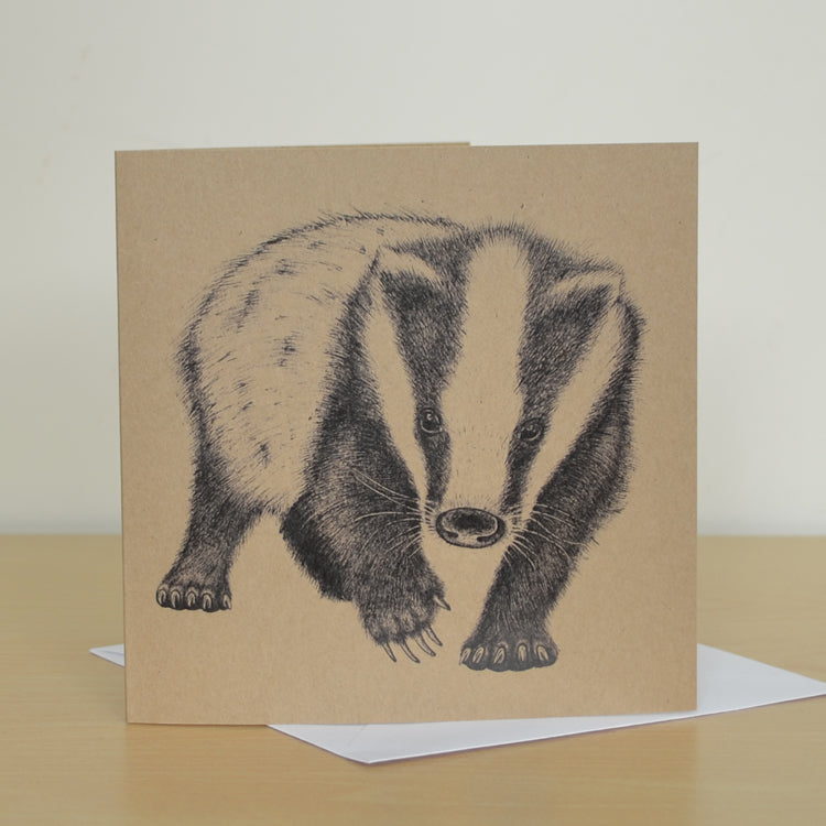 Badger recycled greetings card. Blank inside.