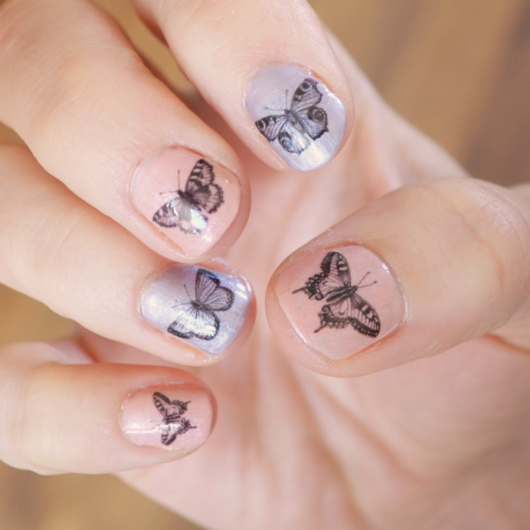 Set of 16 Butterfly nail decal transfers.