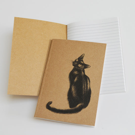 Black cat art eco-friendly A6 notebook