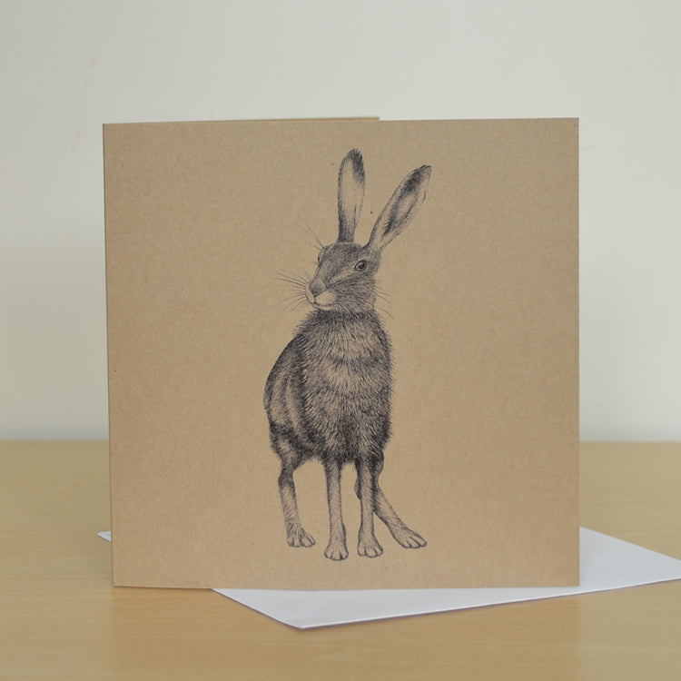 Brown Hare artwork greetings card. Blank inside.