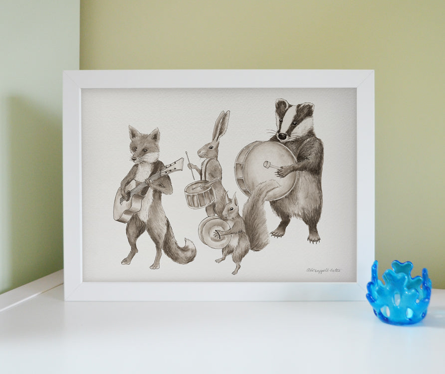 'Lovely Day' Marching animal band framed print