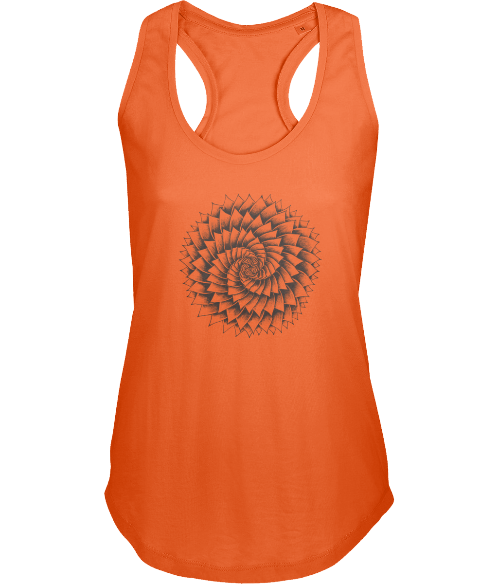 Ladies Racer Back Vest with Succulent Spiral Art