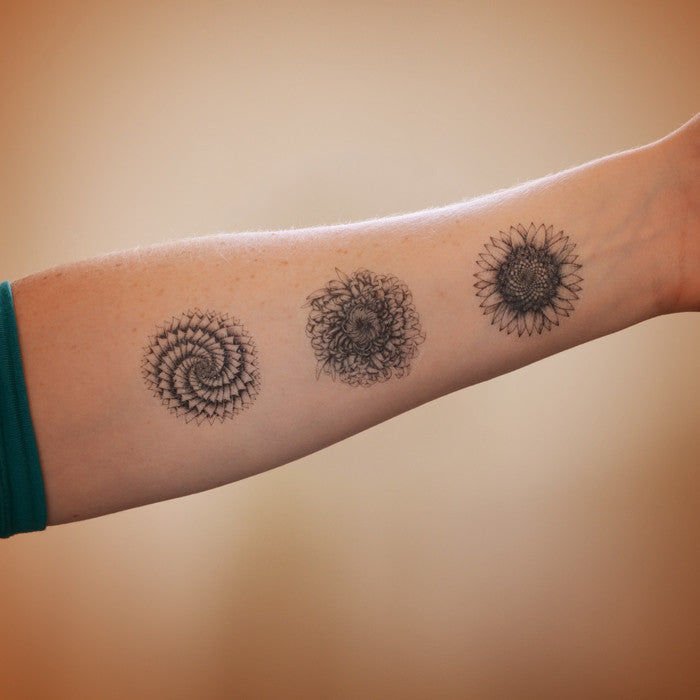 Set of 3 temporary tattoos. Plants and flowers.