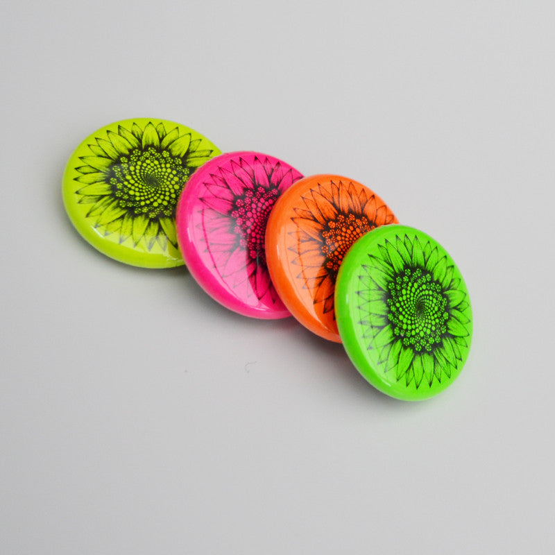 Neon sunflower magnets - set of 4.