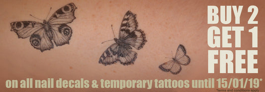 Buy 2 get 1 free! Temporary Tattoos and Nail Decals.
