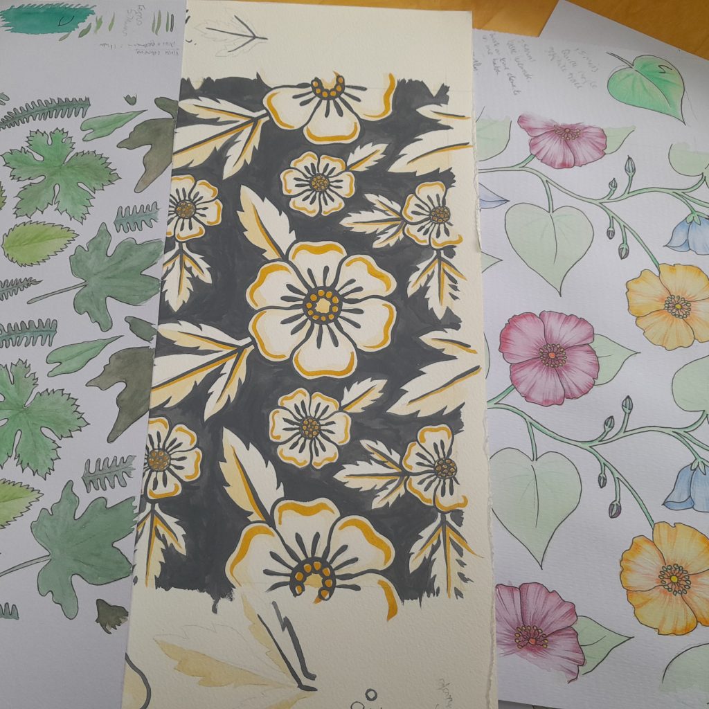 Creating a botanical pattern - at Rowan Humberstone, Cambridge. £100 for 4 weeks.