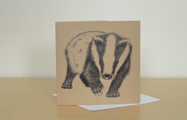 Badger recycled greetings card. Blank inside.