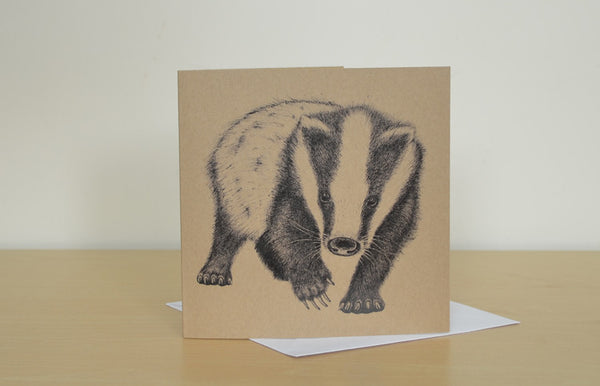 Badger recycled greetings card. Blank inside.