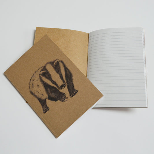 Eco-friendly notebook with badger artwork.