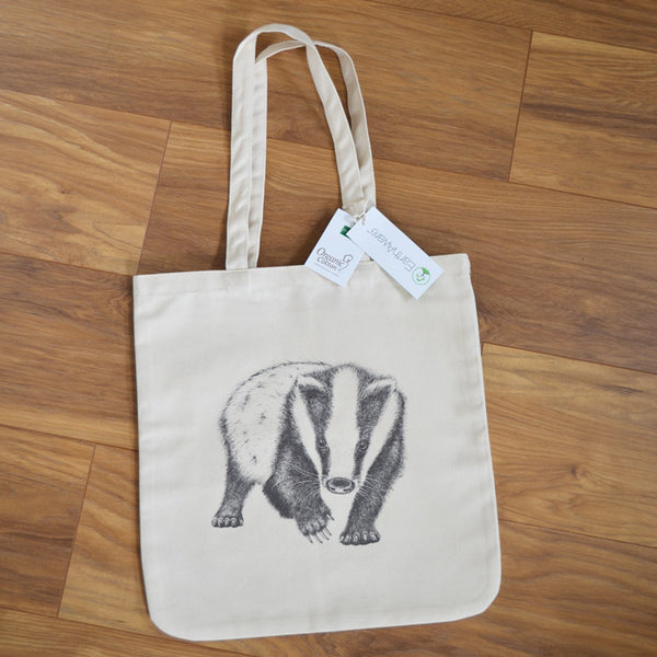 Organic Badger design tote bag.