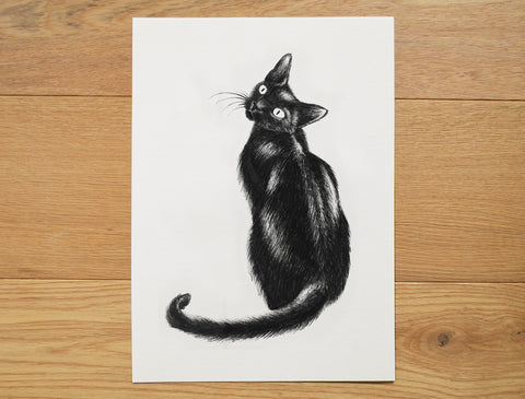 Lucky black cat art print