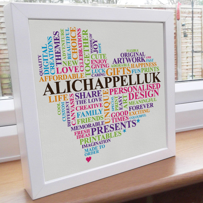 Framed custom word art heart