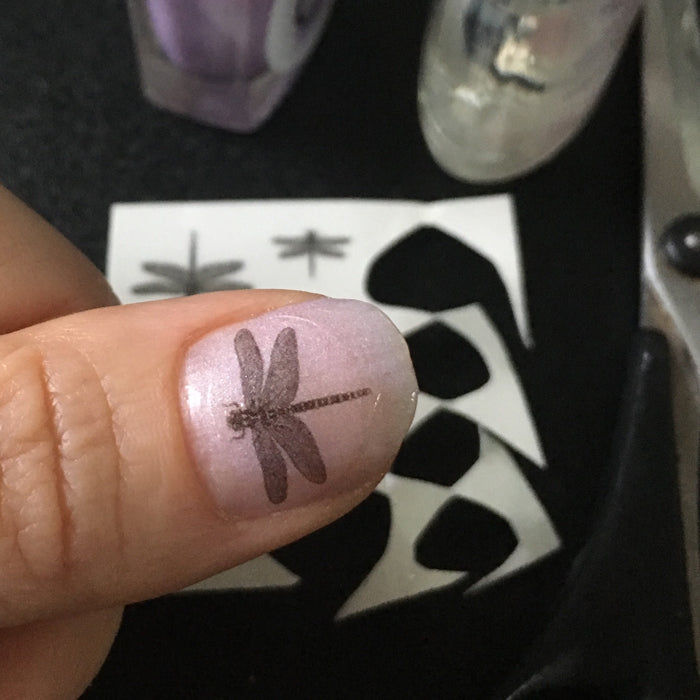 Set of 15 mini Dragonfly nail decal transfers.