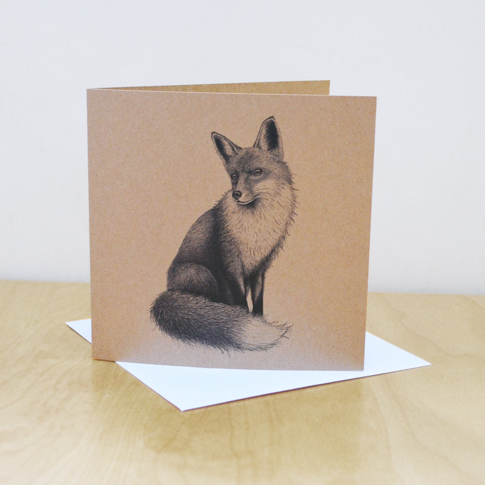 Fox illustration greetings card. Recycled, blank inside.