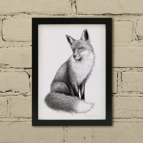 Fox art print in frame.
