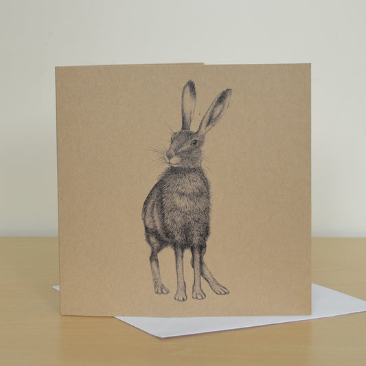 Brown Hare artwork greetings card. Blank inside.