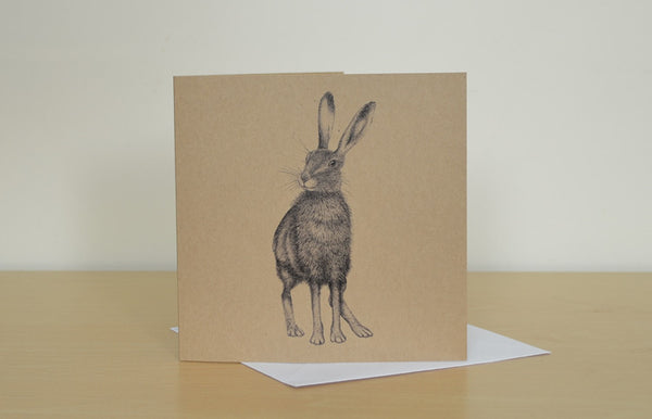 Brown Hare artwork greetings card. Blank inside.