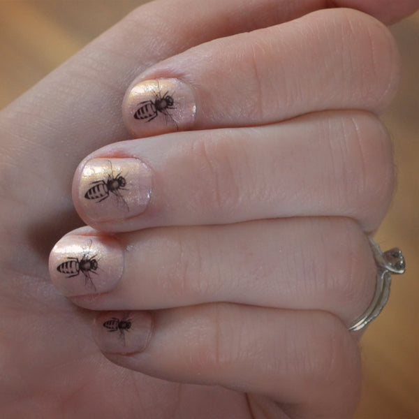 Set of 12 mini Honey Bee nail decal transfers.