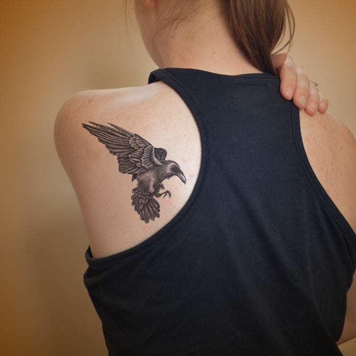Large Raven temporary tattoo