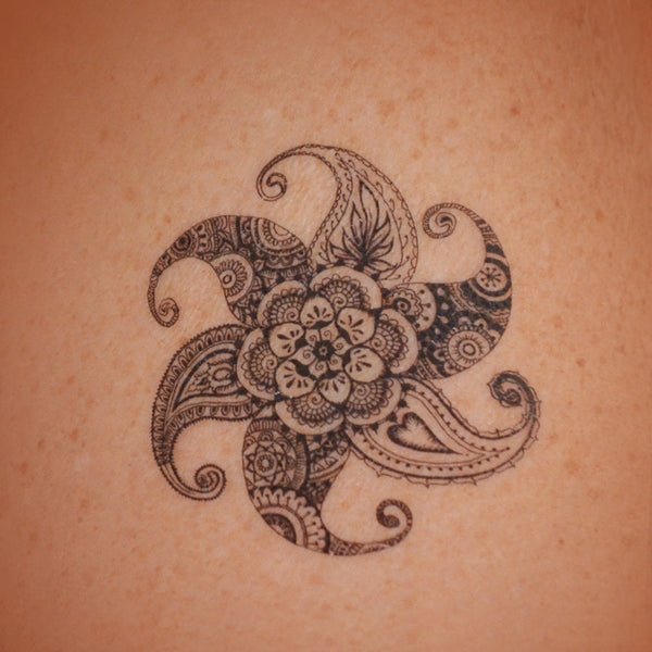 Mandala temporary tattoo. Henna mehndi inspired art.