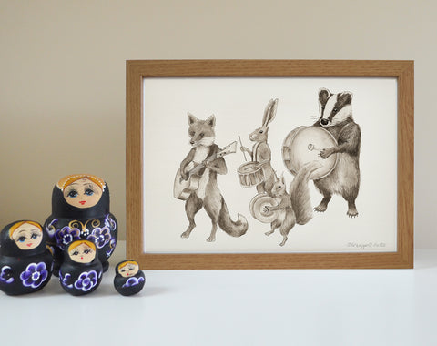 'Lovely Day' Marching animal band framed print