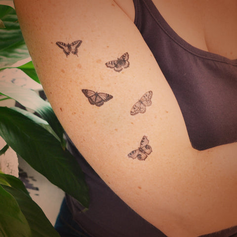 Set of five mini butterfly temporary tattoos.