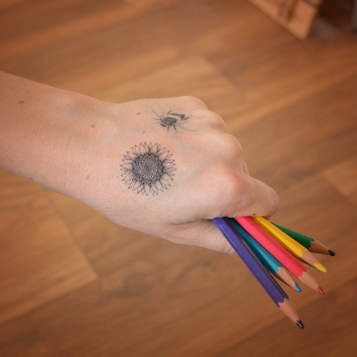 Mini bee and sunflower temporary tattoos