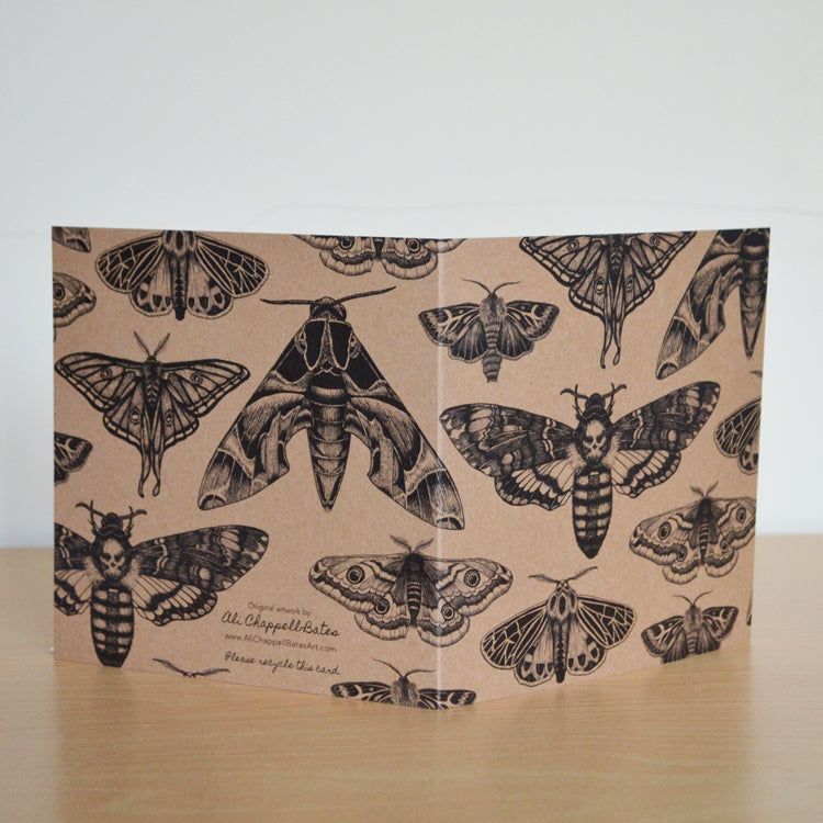 Moth collection - recycled greetings card.
