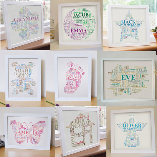 Framed custom design word art. Choose your shape.
