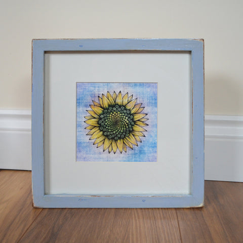 Sunflower print in hand-painted frame