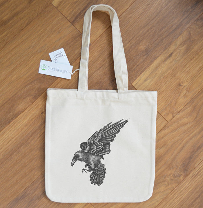 Heavy duty tote bag with Raven design