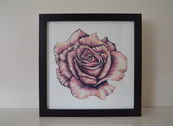 Rose art print in frame.