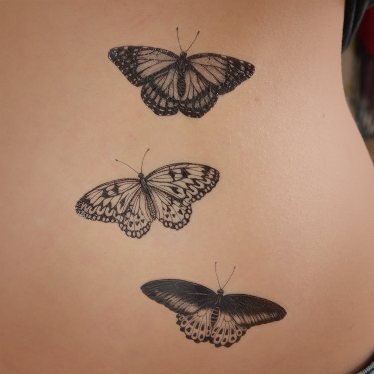 Set of 3 butterfly temporary tattoos - Monarch, Mormon, Tree Nymph
