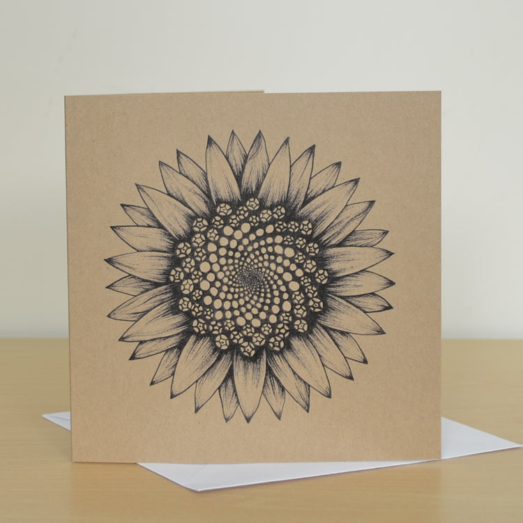 Recycled greetings card with Sunflower art.