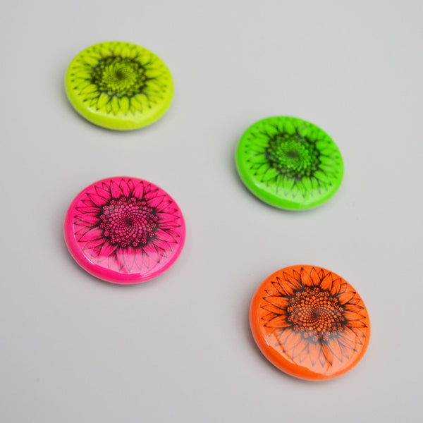 Neon sunflower magnets - set of 4.