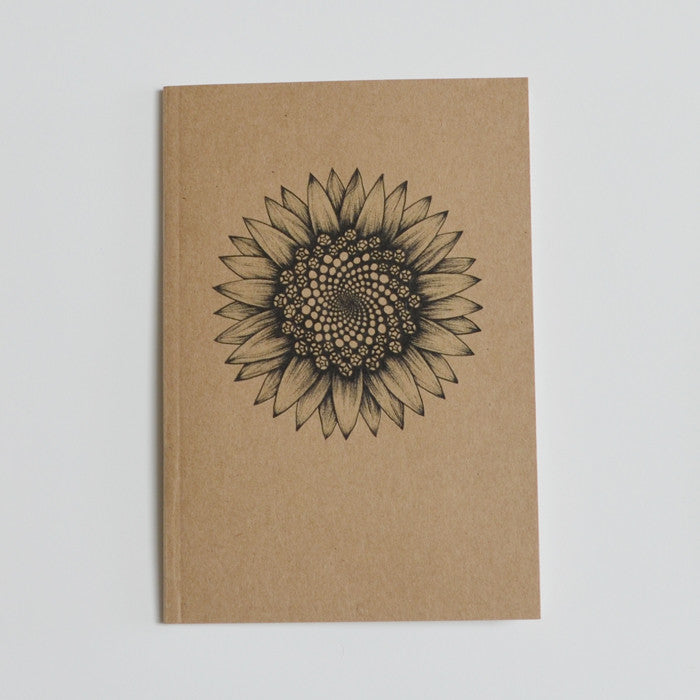 Recycled A6 notebook with Sunflower spiral art.